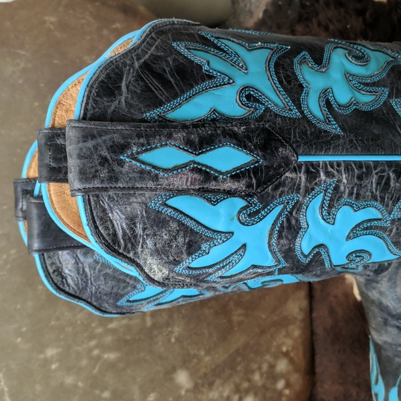 JOHNNY RINGO E1385 charcoal gray & turquoise wing tip boots square toe sz 6.5B - Picture 10 of 16